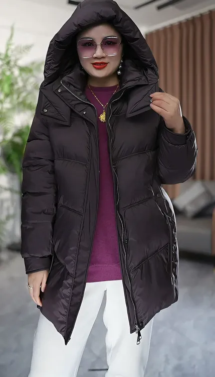 2530连帽时尚大码连帽棉服气质休闲中长款双头拉链防寒服外套