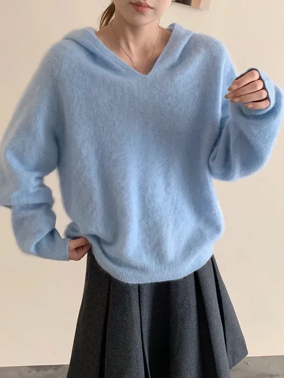 慕成家J无缝连帽羊绒衫上衣宽松型衫常规款老钱风潮牌时尚针织