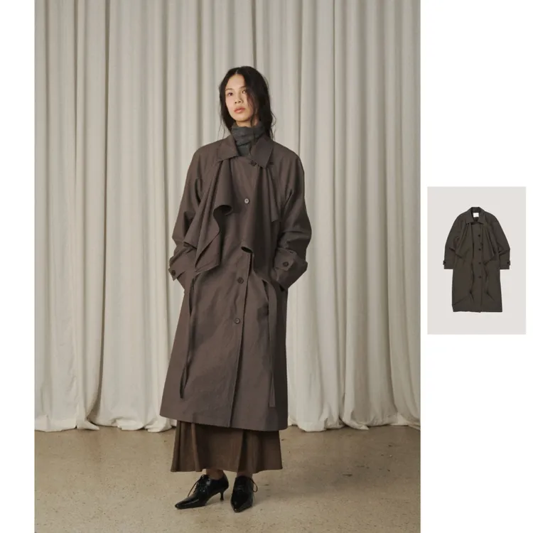 VERSO  设计师品牌  25秋冬新品翻领宽松型绉纹女风衣英伦风