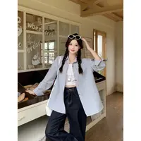【wy】2025大码女装秋季新款彩色扣子条纹衬衫外套上衣 3707