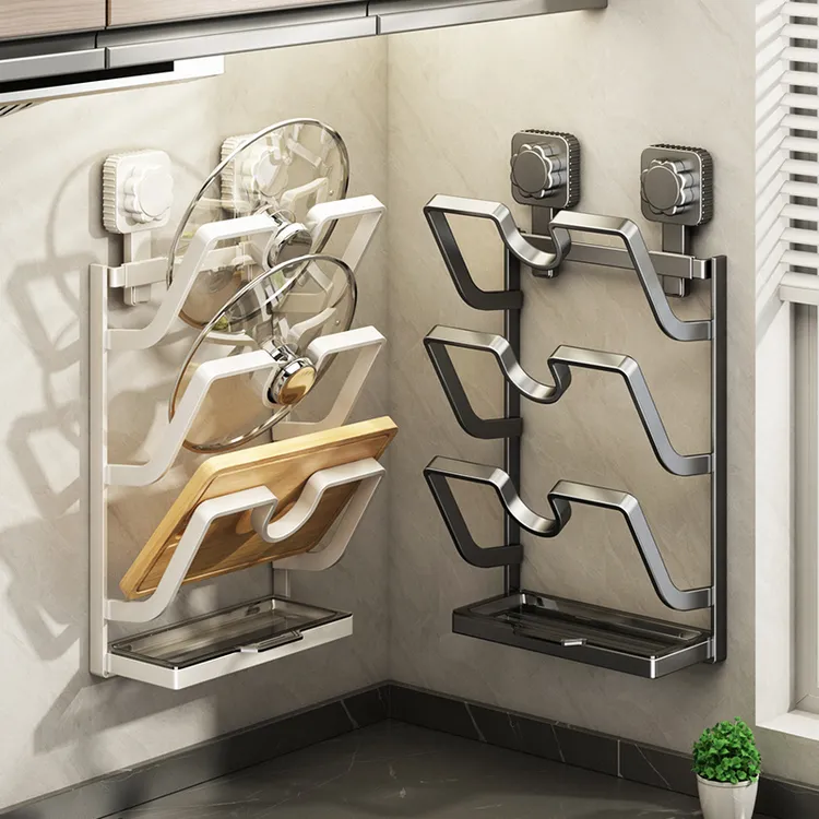 吸盘锅盖架壁挂免打孔厨房置物架多功能家用收纳菜板放置器砧板架