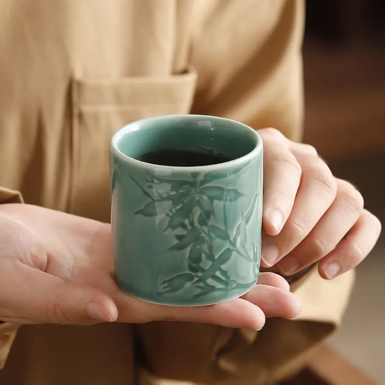 中式茶杯青瓷单杯家用喝茶杯子功夫茶具品茗杯陶瓷主人杯大号茶盏