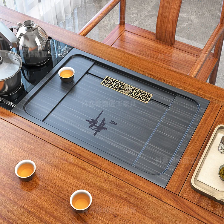 天然乌金石茶盘嵌入式定制茶台石板面板36.5茶桌漏水盘大理石茶盘