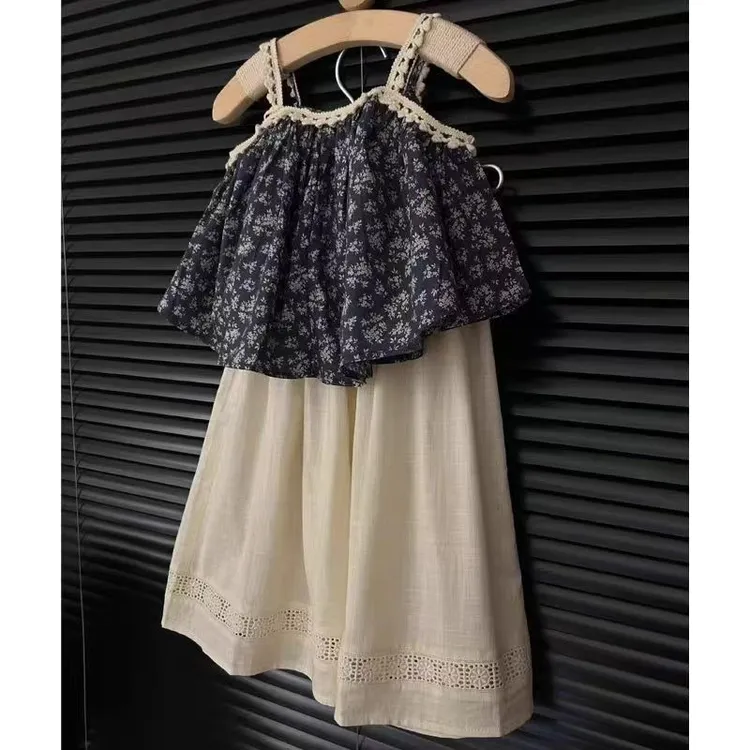 女童套装夏季2025无袖新款夏装儿童洋气碎花背心阔腿裤森系两件套