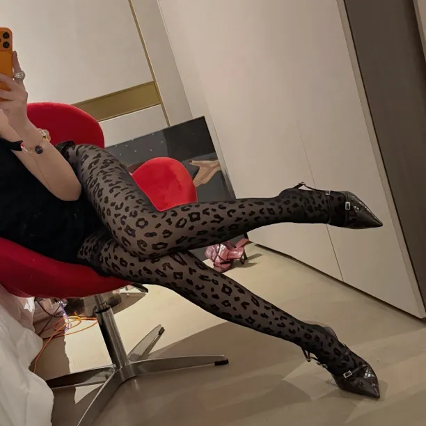 高级女神性感豹纹印花连裤袜女式显瘦打底袜网眼黑色丝袜袜子连裤