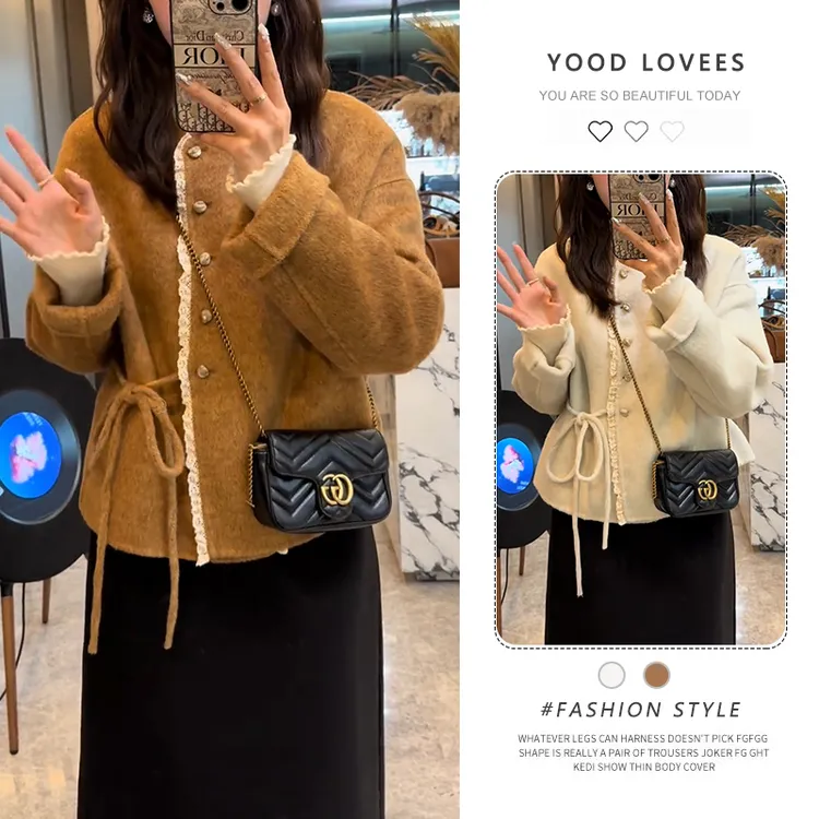 小香风圆领花边设计感短款外套女2025秋冬新款小个子高级感上衣