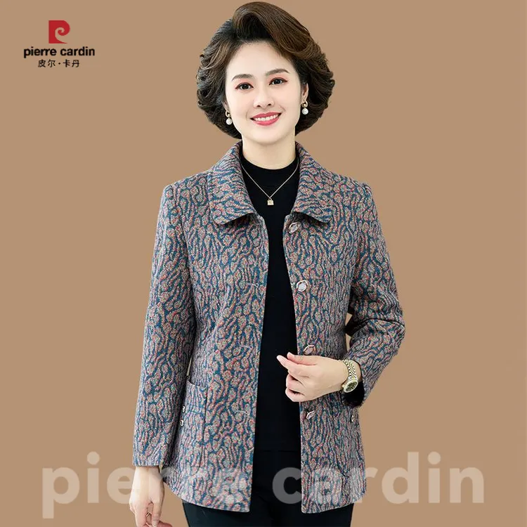 皮尔卡丹老太太秋装奶奶装外套薄款中老年人春秋款女妈妈长袖上衣