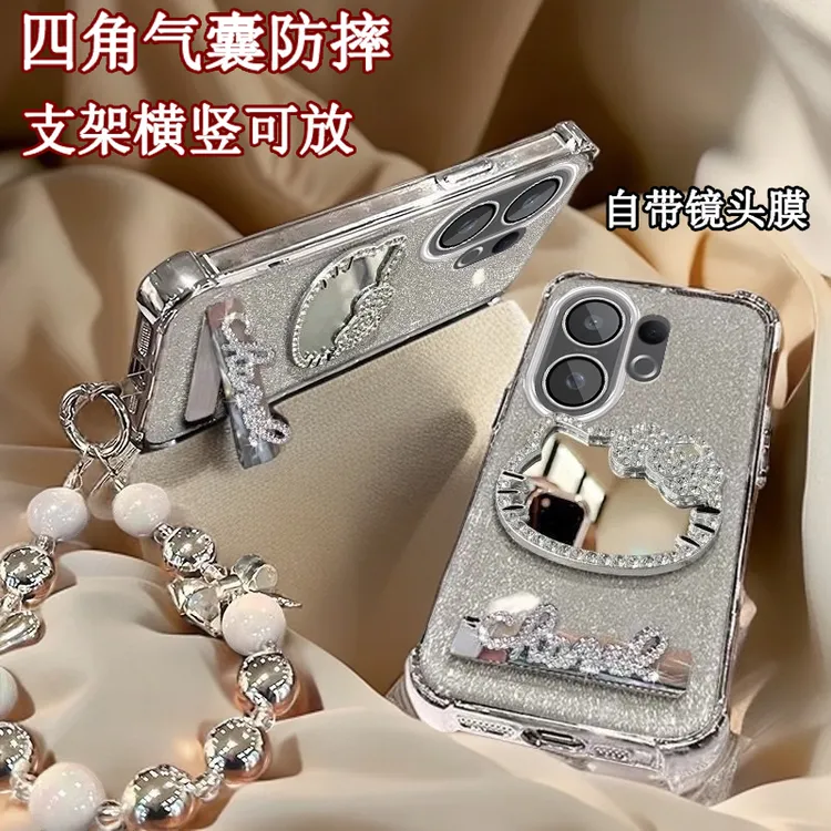 水钻KT猫补妆镜子VIVOS30手机壳珍珠四角防摔s30promini全包软壳