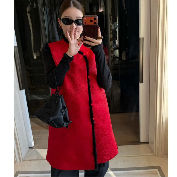 【CHUMINGMING】【绯棠】盘扣提花中式马甲LX25104