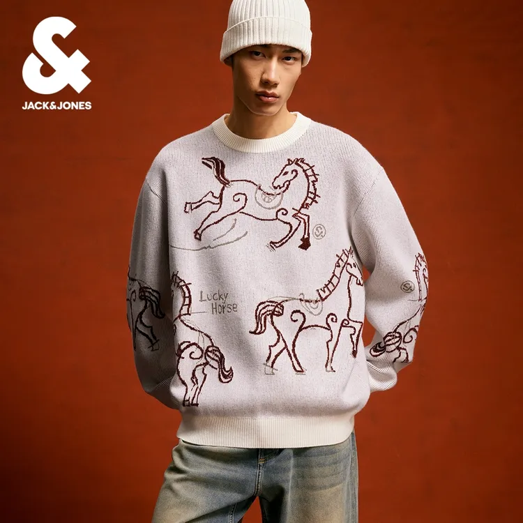 【马年生肖系列】杰克琼斯春新款男士毛衣针织衫新年款织花宽松男装