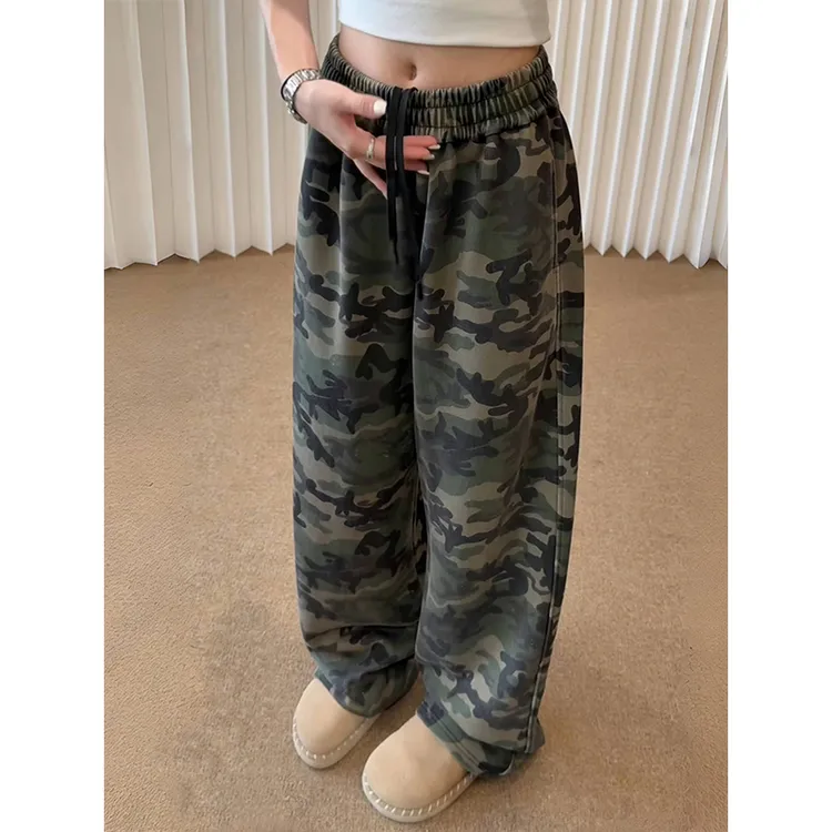 迷彩水洗弯刀卫裤男款cleanfit美式复古重磅休闲运动裤直筒微喇裤