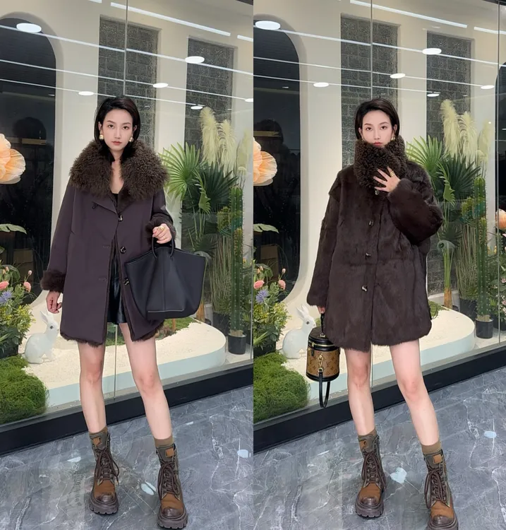 【冬之恋】女士破价真毛皮草派克服显瘦时尚皮毛一体网红黑色