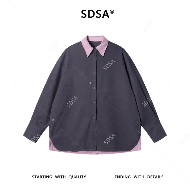 SDSA男士秋冬新款痞帅男装韩版简约拼接翻领撞色衬衫百搭宽松衬衣