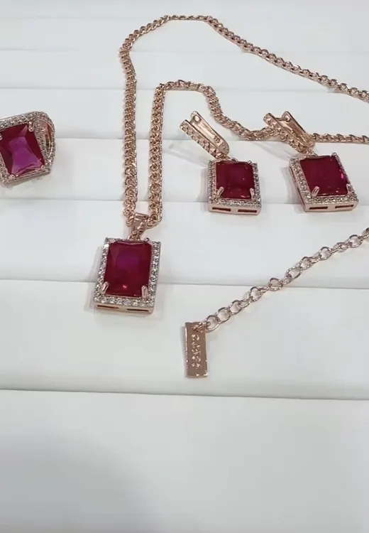 铜合金项链 中国风铜合金女豪华饰品铜合金  585三件套