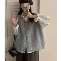 复古厚款开衫马夹常规款毛马甲无袖纯色圆领网红设计感针织衫女