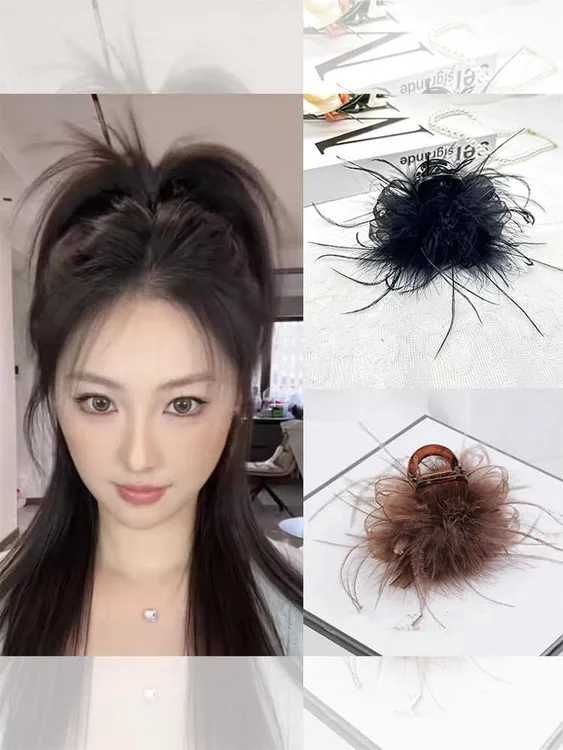 不掉毛高马尾羽毛抓夹固定神器2024新款高级感后脑勺半扎发发夹女