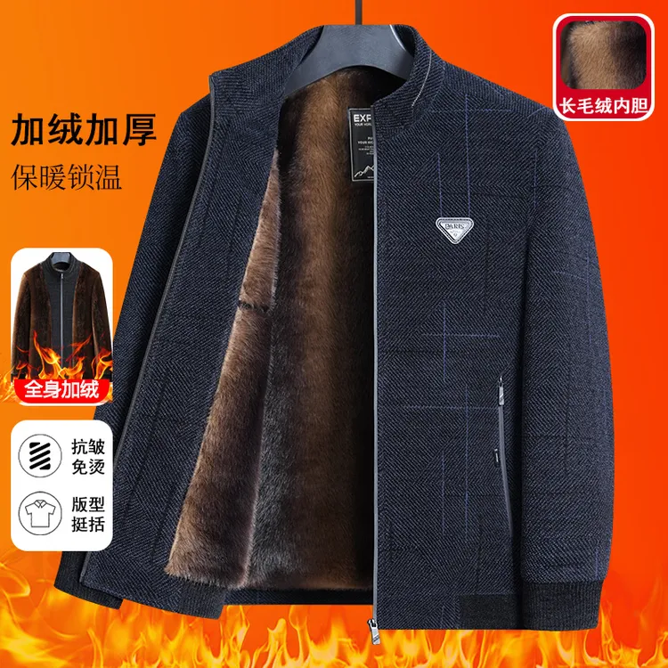 【袖子+毛】新款立领爸爸秋冬加厚款棉衣保暖休闲中老年男士外套29