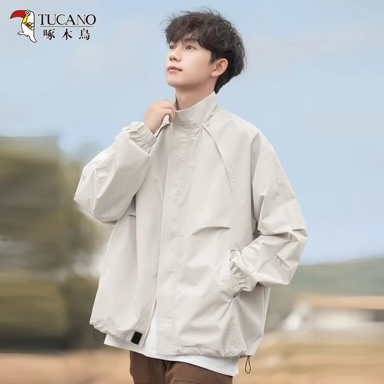 啄木鳥男士新款宽松防风户外工装外套春秋季潮牌美式立领百搭夹克