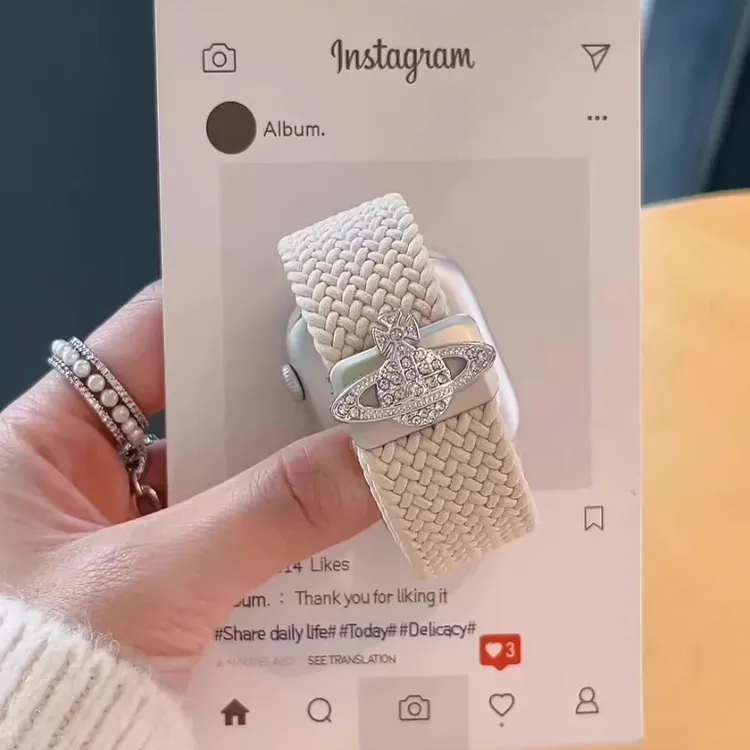 适用苹果手表S10西太后弹力尼龙iwatchS9土星S8磁吸扣S7表带Ultra