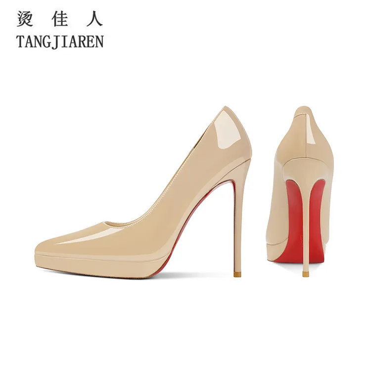 裸色高跟鞋女细跟2025秋季新款性感时尚尖头不累脚防水台红底单鞋