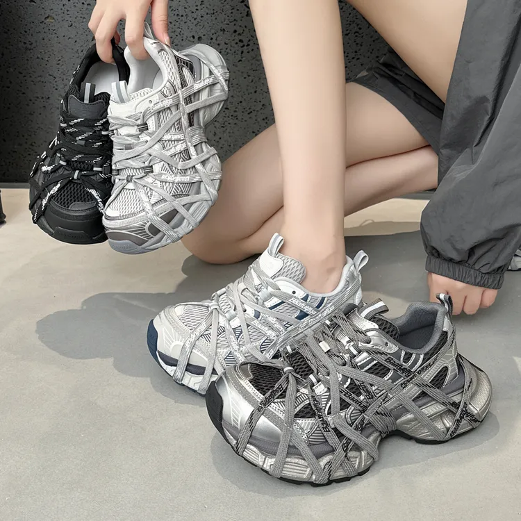 欧洲站厚底老爹鞋女2025秋季新款系带蜘蛛网面透气轻便运动休闲鞋