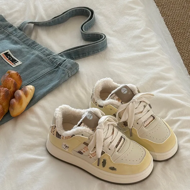 韩系复古运动鞋女2025年冬季女鞋新款加绒保暖棉鞋休闲百搭板鞋