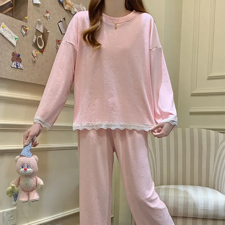 609Y#秋冬季新款睡衣女德绒圆领休闲宽松舒适可外穿家居服套装