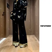 YDFSTUDIO小众【千金裤】欧货早秋重磅刺绣拼接设计时尚阔腿裤