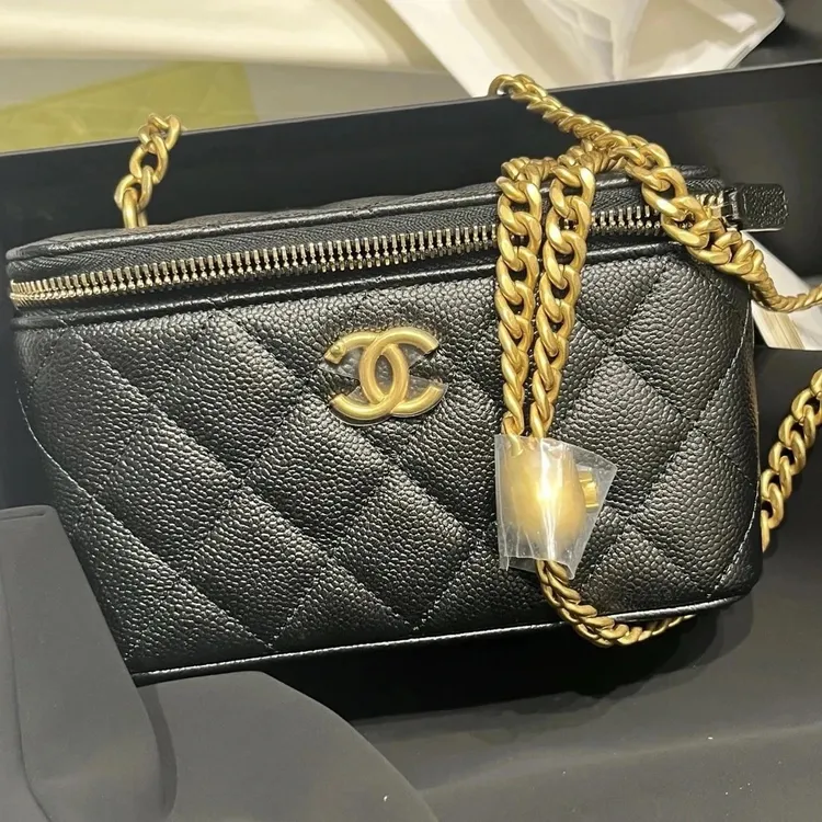 未使用 Chanel/香奈儿 黑金荔枝牛皮爱心长盒子 24p芯片款 斜挎包商品图