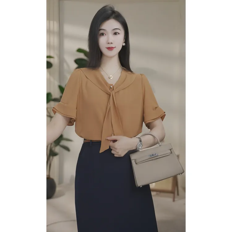 【小北甄选】流光风8592279双色衬衫女气质时尚小众法式百搭洋气