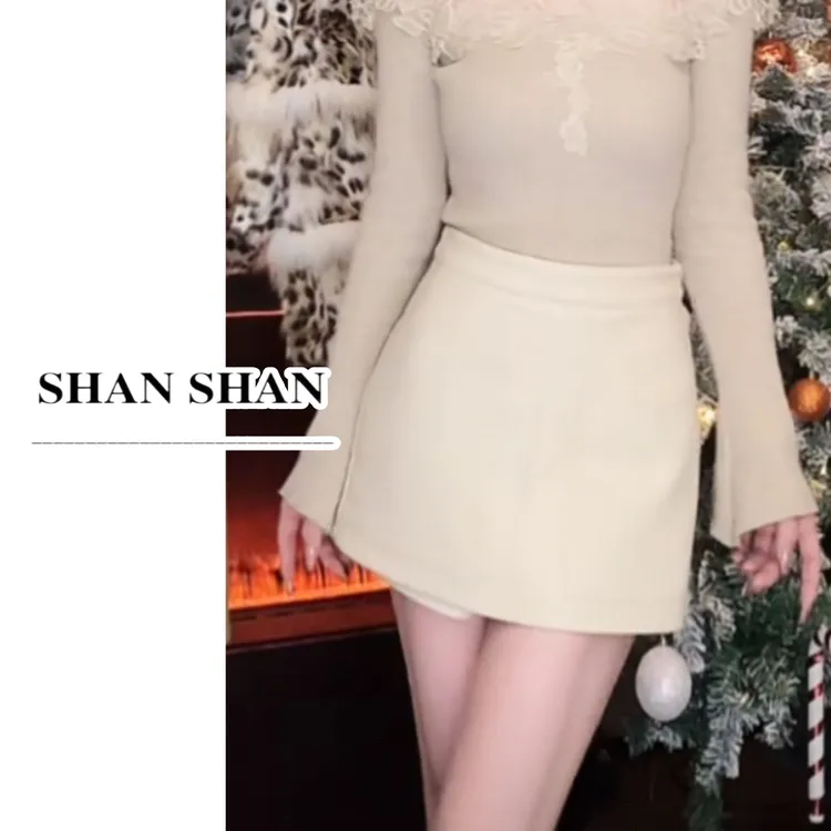 SS姗姗 秋冬极简风时尚中间设计加绒休闲裙裤短裙女 51270602-479