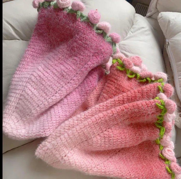 长绒毛渐变色DIY花束毯子材料包七夕礼物送人玫瑰花毯子成品出售
