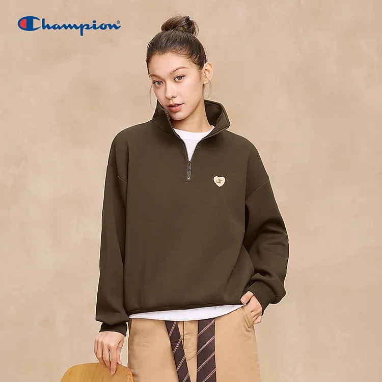 Champion冠军25秋新款空气层半拉链卫衣女爱心logo立领U5CSWJW018