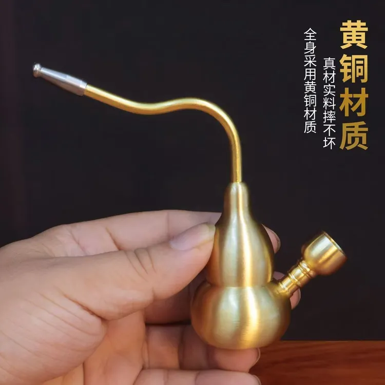 复古纯铜葫芦烟斗纯黄铜葫芦水烟壶过滤器拆卸便携式高端桌面摆件