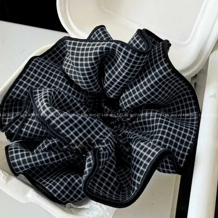 赵露思同款多层撞色格子大肠发圈小众设计氛围感发绳复古森系头花