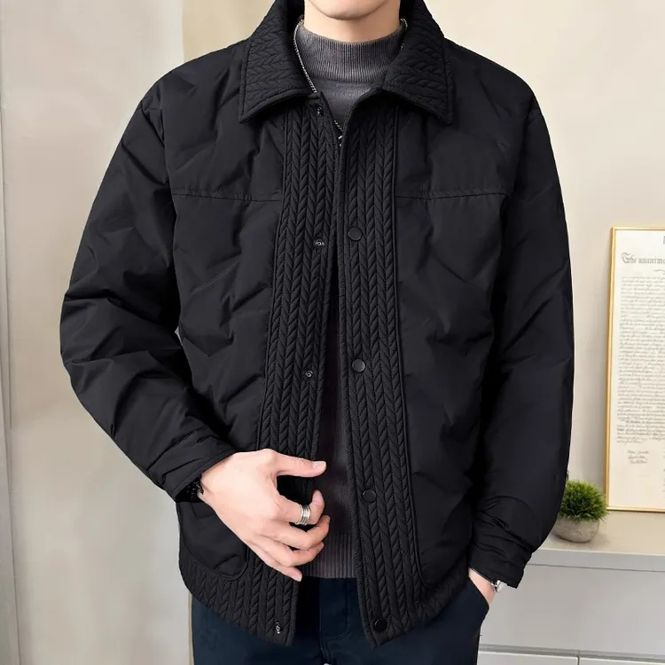 麦穗轻薄羽绒服男款秋冬季潮衬衫式翻领外套男士夹克冬装仓石一树