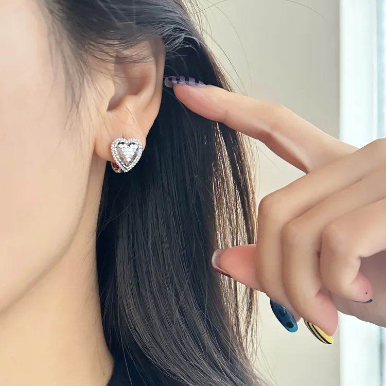 925银耳饰 ins风时尚简约百搭气质女鱼鳞桃心耳环 3718