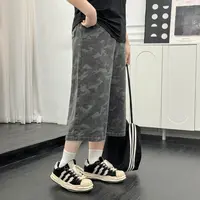 DX7945大码女装【潮酷迷彩七分裤】美式复古胖mm高腰宽松直筒阔腿裤