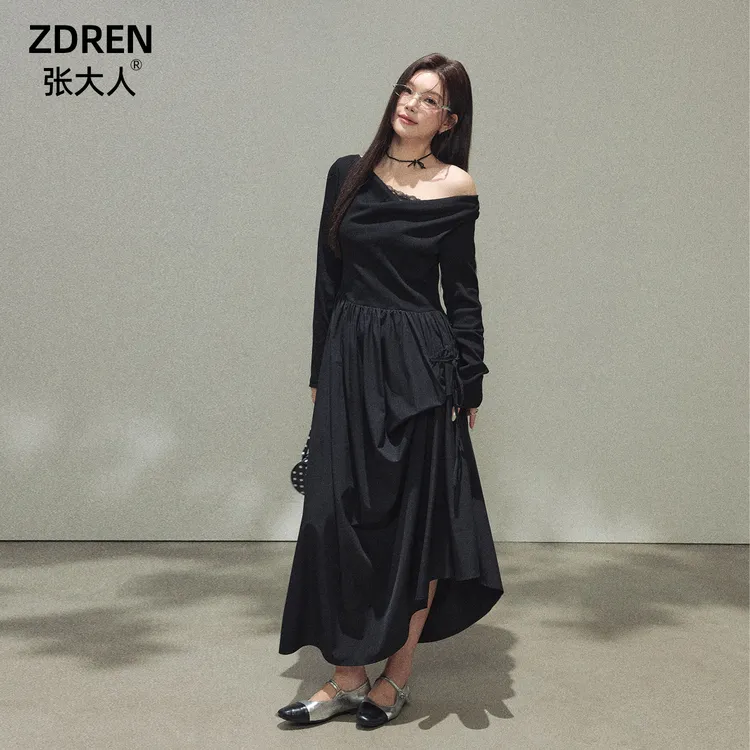 张大人【高智女主】大码女装微胖妹妹简约大方高级感斜露肩连衣裙