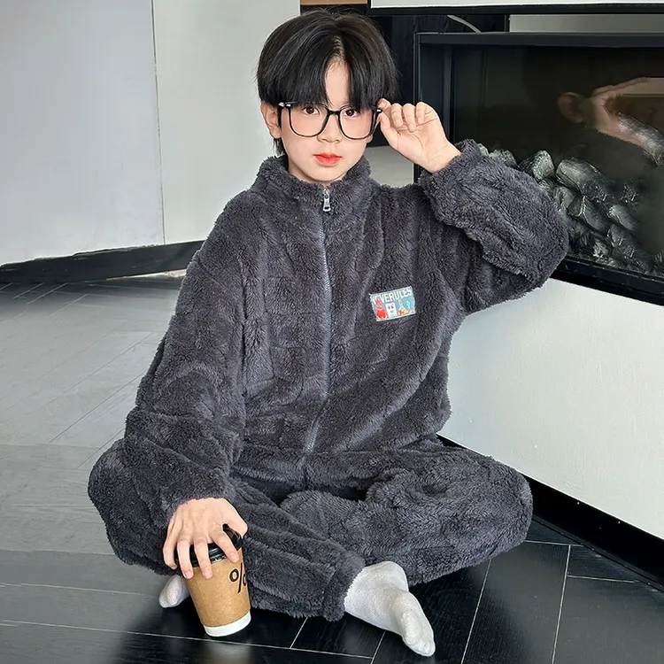 儿童装男童冬季珊瑚绒睡衣2025新款中大童加绒法兰绒加厚家居服