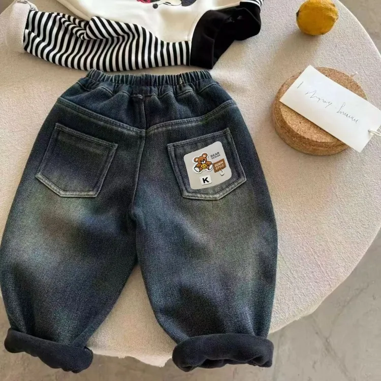 宝宝小童加厚加绒裤子长裤高腰牛仔裤秋冬冬款韩版加厚牛仔裤