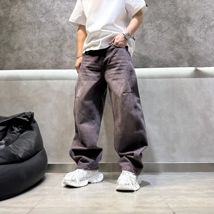 2025sss冬季新款男士加绒水洗磨破美式休闲裤宽松复古高街百搭