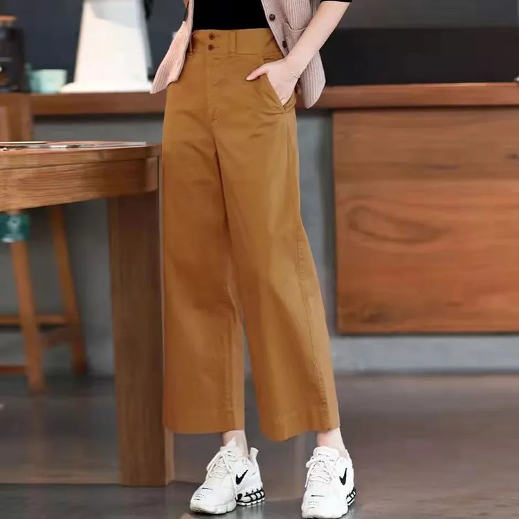高品质九分阔腿裤女2025春秋新款韩版高腰显瘦宽松大码直筒休闲裤