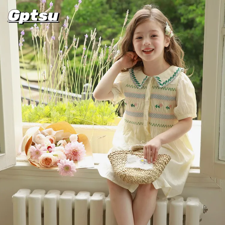 GPTSu风情油画感打揽工艺刺绣提花连衣裙子爱上靓妞女童夏装2025
