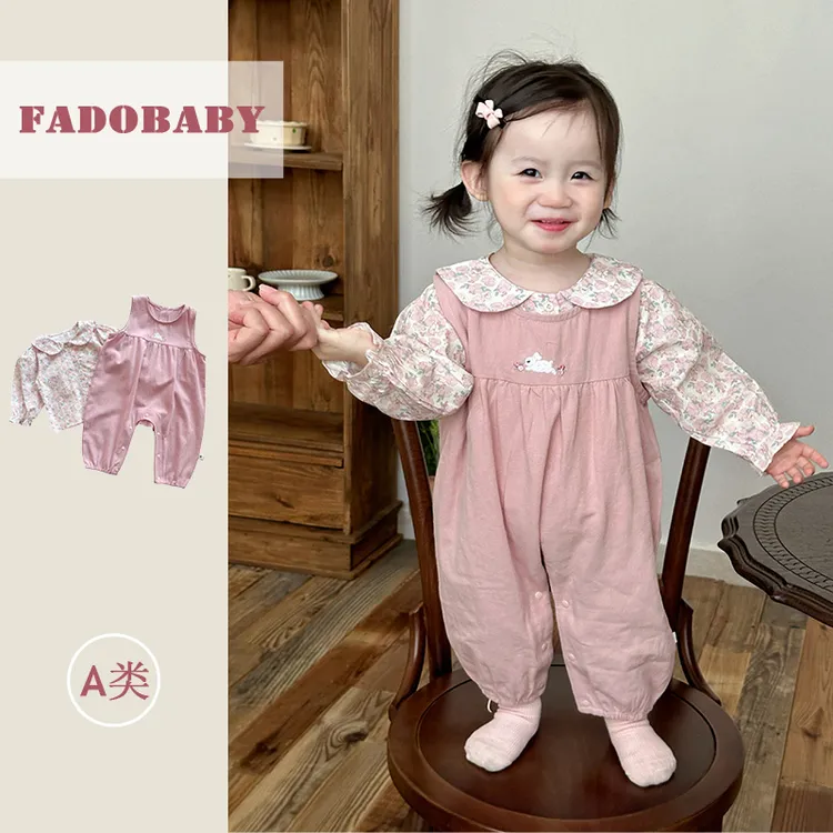 FADOBABY宝宝套装春秋碎花洋气娃娃刺绣背带裤两件套婴儿衣服