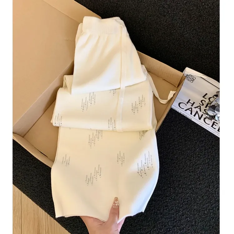 自留款推荐~重工烫钻抽绳针织阔腿裤女秋冬慵懒风舒适百搭休闲裤