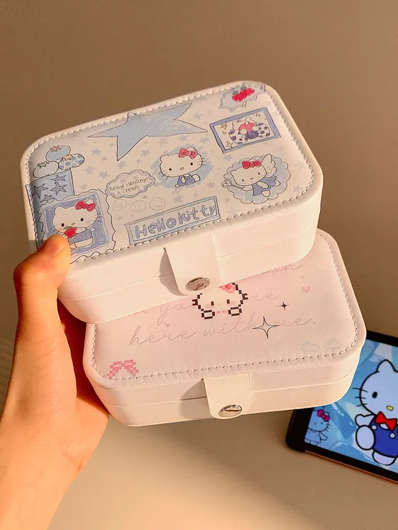 首饰盒/箱 可爱Kitty首饰盒女便携大容量耳钉戒指项链手饰收纳盒