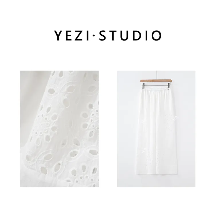 【浪漫出逃】百百棉度假风轻薄凉感重工镂空绣花拼接阔腿裤25336016