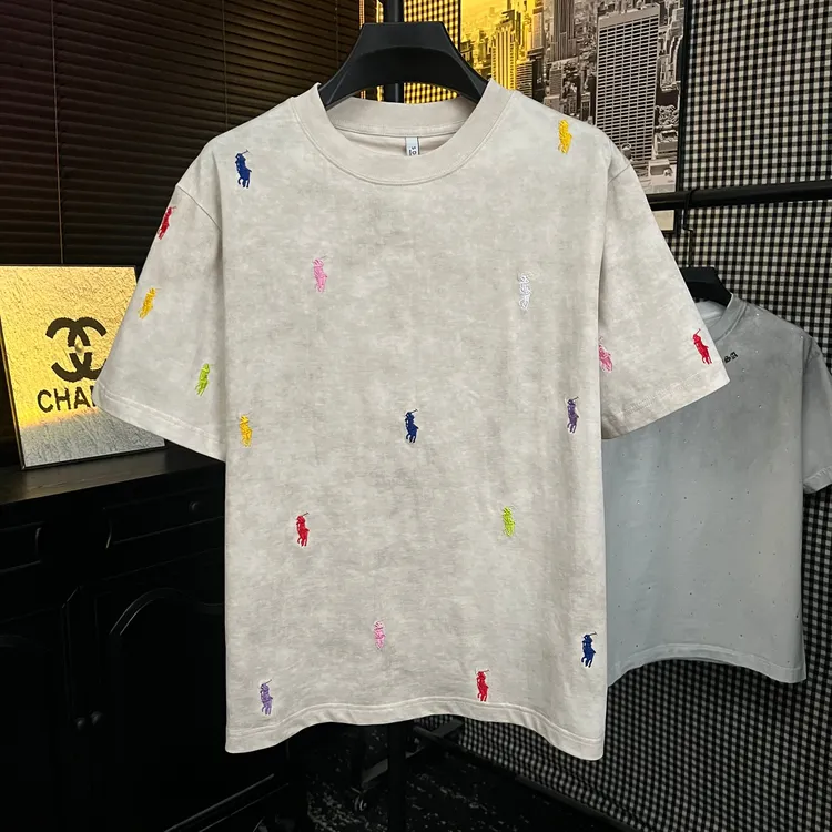 【小宋】夏季新款时尚个性扎染彩色刺绣标圆领短袖T恤男设计款轻奢