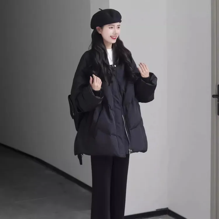 黑色棒球棉服外套女冬季大码胖mm宽松减龄休闲时尚加厚面包服棉衣